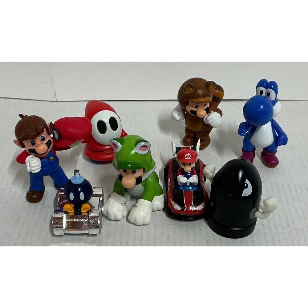 Nintendo Super Mario Figures & Vehicle Lot Tanooki Mario Cat Luigi Yoshi Shy Guy
